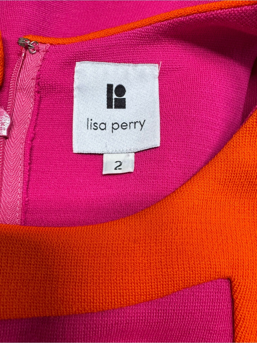 LISA PERRY Fuchsia Orange Trim Mod Heavy Knit Tank Dress With Pockets Sz 2 - Picture 5 of 8